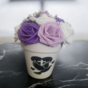 Pot Floral Souvenir en Tons Blanc, Mauve et Violet