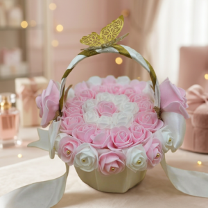Panier Floral Romantique Rose & Blanc
